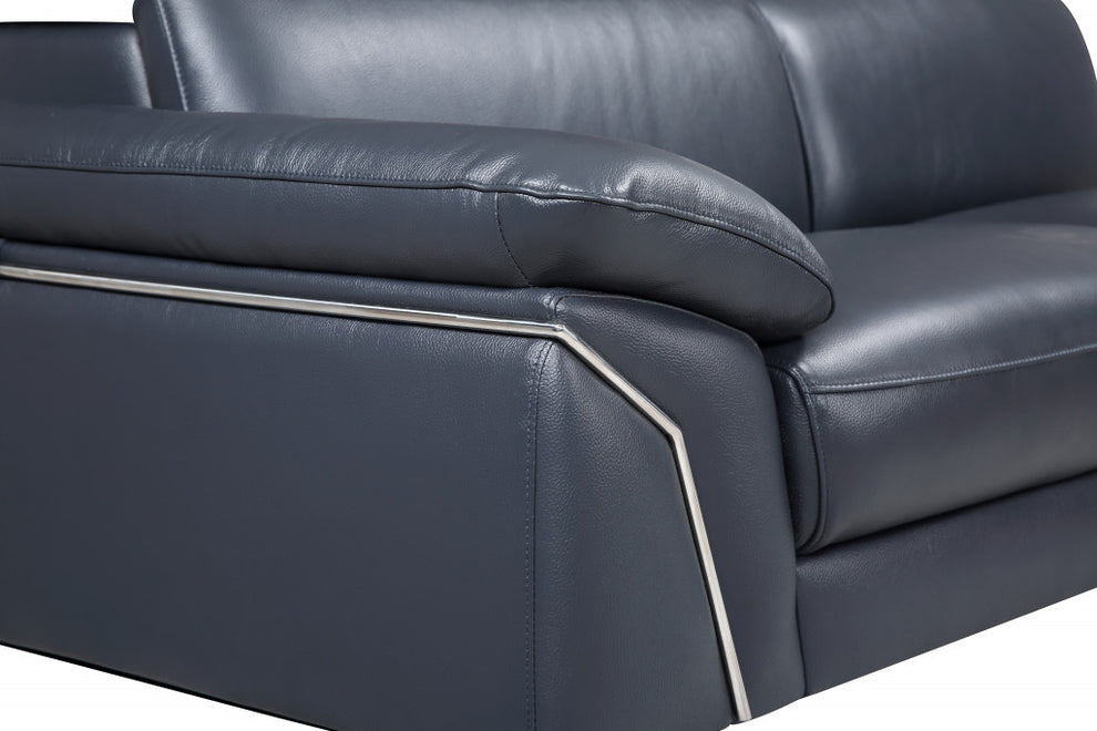 114'' X 67'' X 39'' Modern Blue Genuine Italian Leather Sectional By Homeroots | Sectional | Modishstore - 5