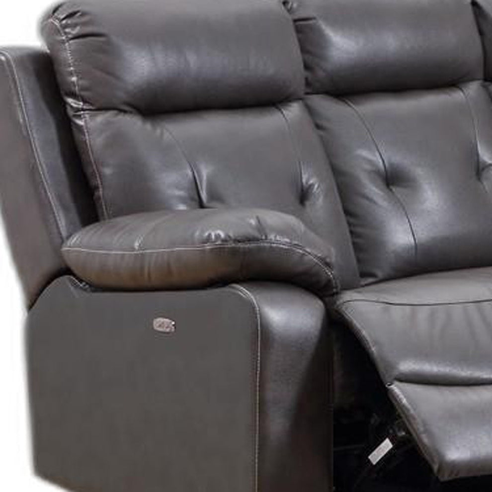 Modern Dark Gray Leather Sectional With Power Recliners By Homeroots | Sectional | Modishstore - 2