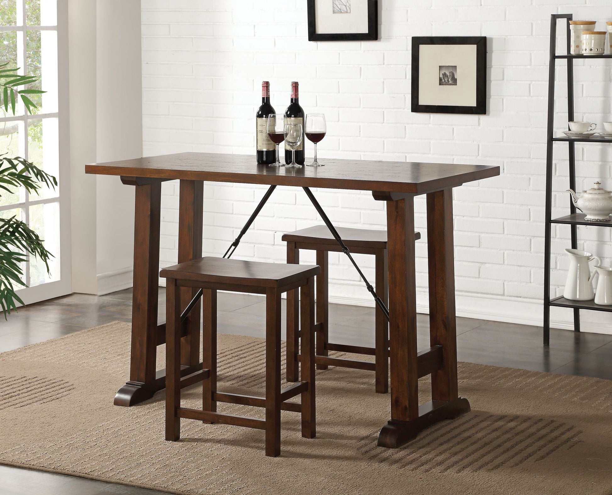 3 Piece Wooden Counter Height Set In Walnut And Black By Homeroots | Bar Stools & Table | Modishstore