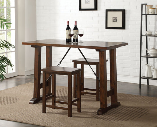 3 Piece Wooden Counter Height Set In Walnut And Black By Homeroots | Bar Stools & Table | Modishstore