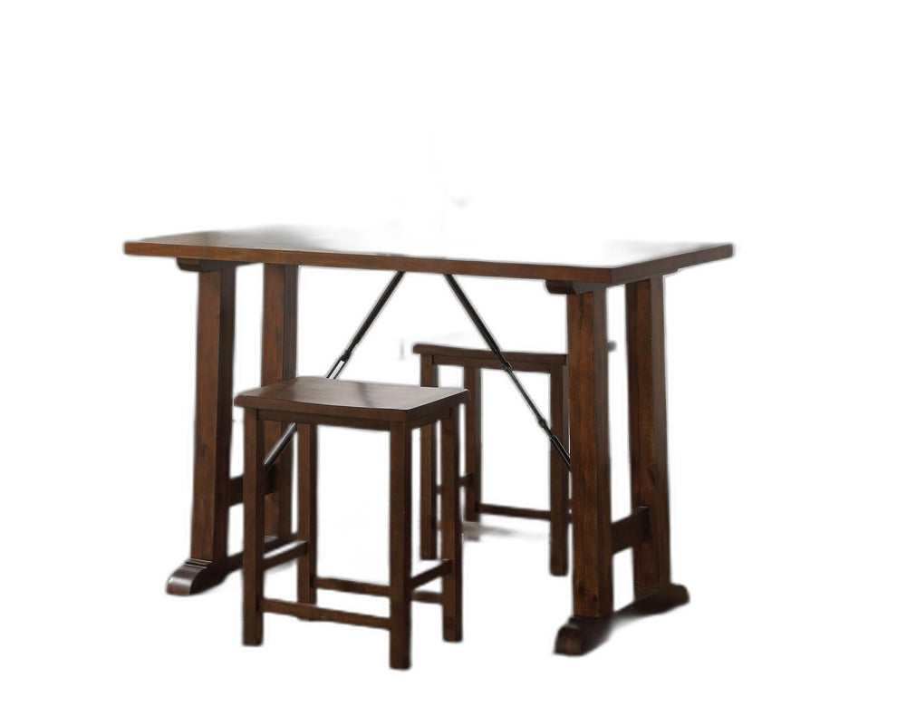 3 Piece Wooden Counter Height Set In Walnut And Black By Homeroots | Bar Stools & Table | Modishstore - 2