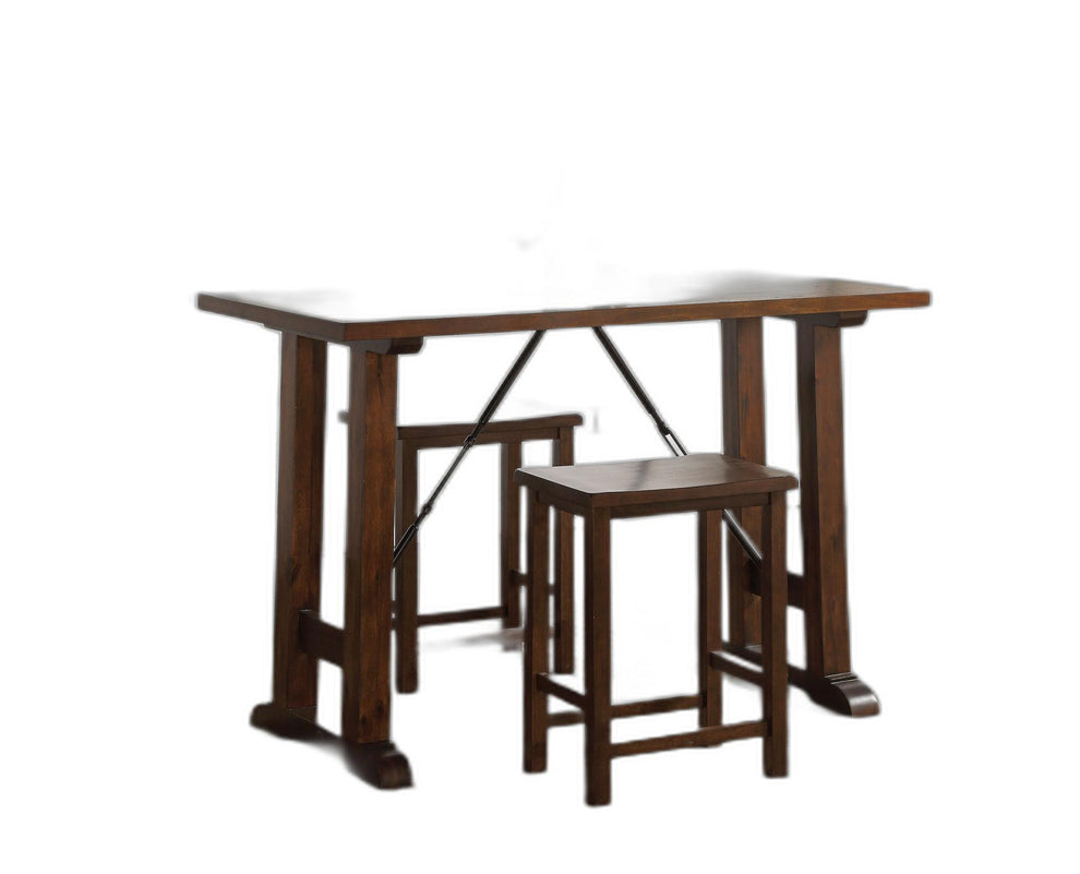 3 Piece Wooden Counter Height Set In Walnut And Black By Homeroots | Bar Stools & Table | Modishstore - 3