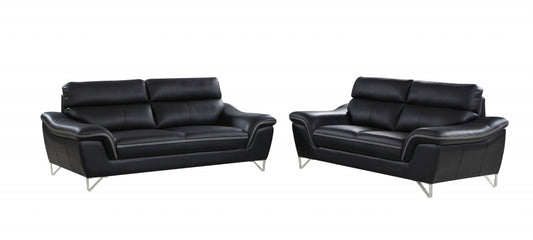 Set of Modern Black Leather Sofa And Loveseat By Homeroots | Sofa Set | Modishstore