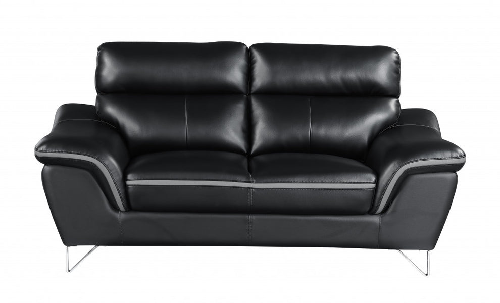 Set of Modern Black Leather Sofa And Loveseat By Homeroots | Sofa Set | Modishstore - 2
