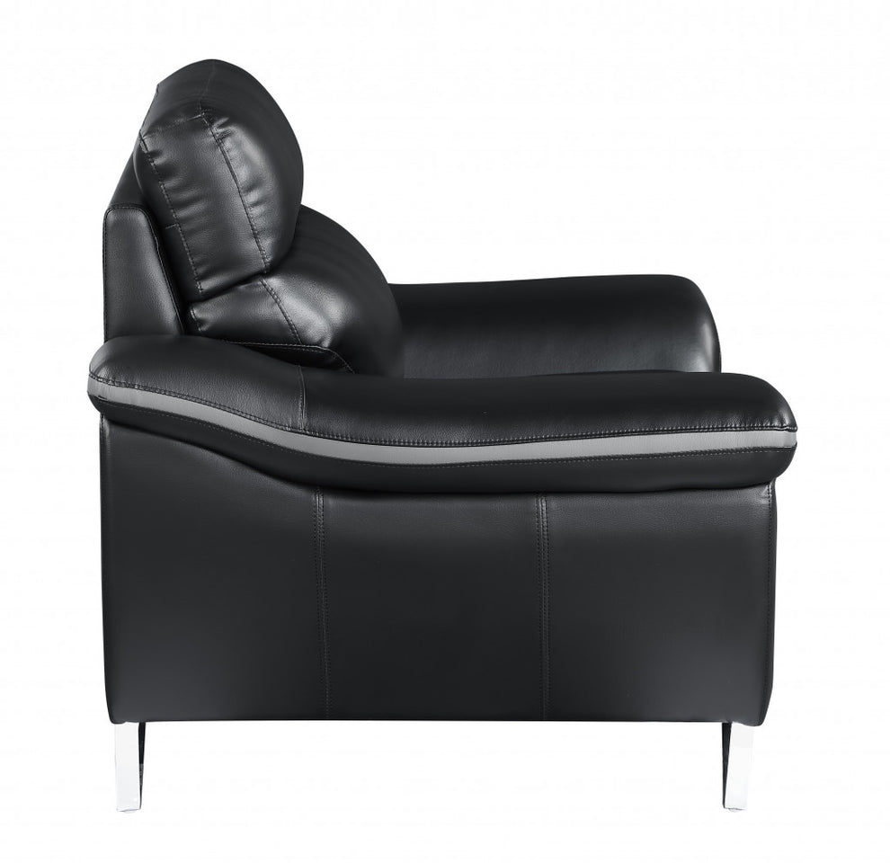 Set of Modern Black Leather Sofa And Loveseat By Homeroots | Sofa Set | Modishstore - 3