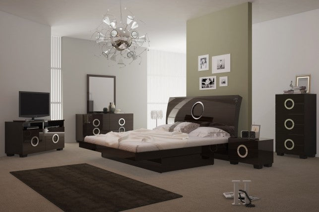 4Pc California King Modern Wenge High Gloss Bedroom Set By Homeroots - 343983 | Bedroom Sets | Modishstore