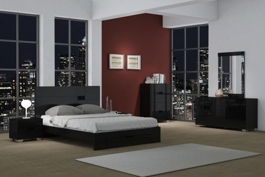 4Pc Queen Modern Black High Gloss Bedroom Set By Homeroots | Bedroom Sets | Modishstore - 5