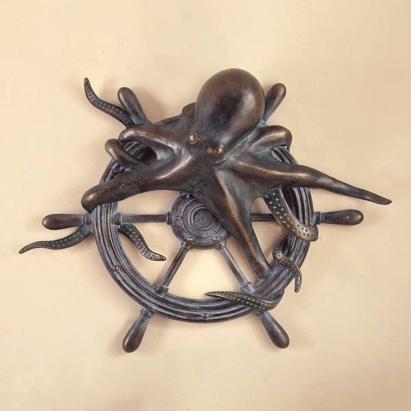 Octopus and Ships Wheel Wall Plaque By SPI Home | Wall Decor | Modishstore