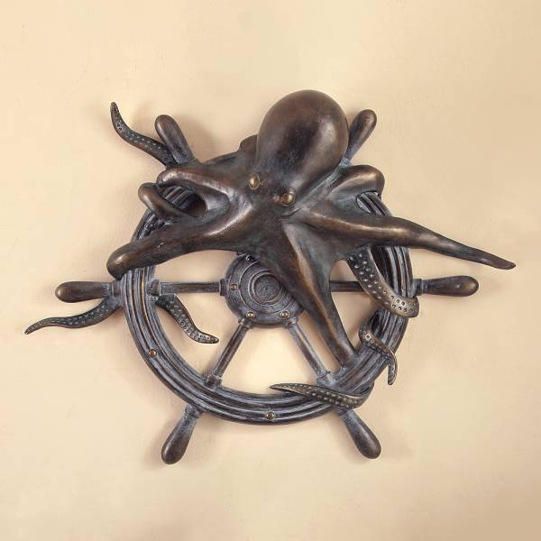 Octopus and Ships Wheel Wall Plaque By SPI Home | Wall Decor | Modishstore-2