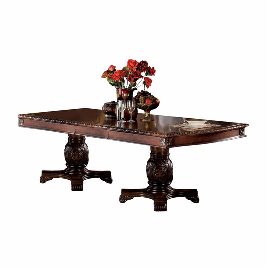 Cherry Wood Poly Resin Dining Table Wdouble Pedestal By Homeroots | Dining Tables | Modishstore