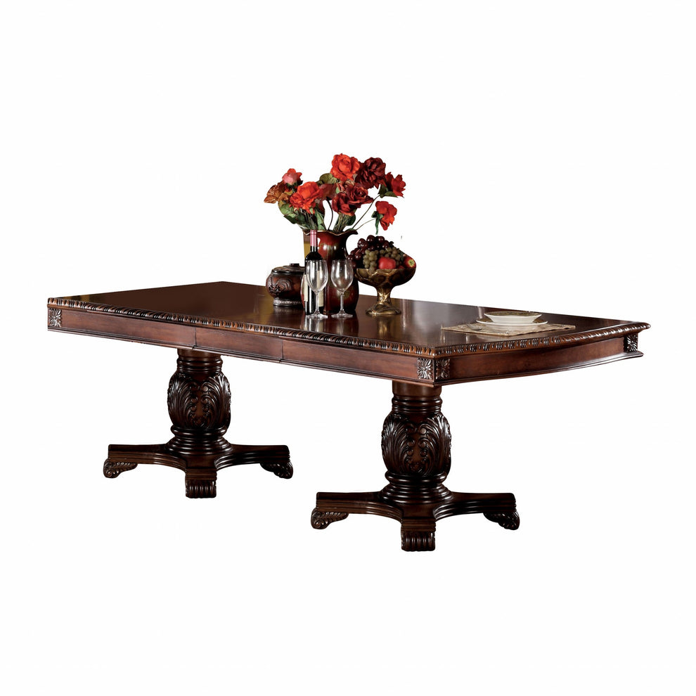 Cherry Wood Poly Resin Dining Table Wdouble Pedestal By Homeroots | Dining Tables | Modishstore - 2