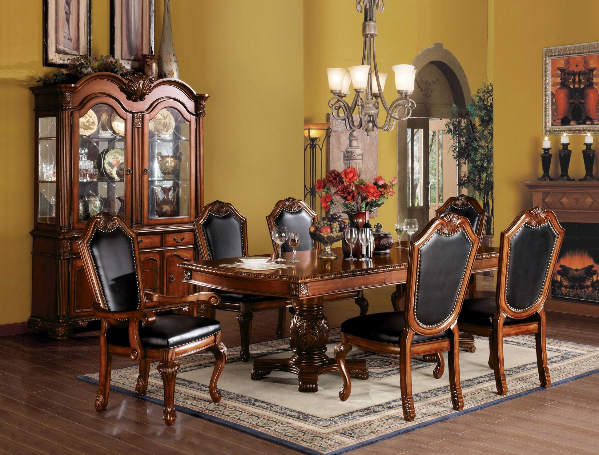 Cherry Wood Poly Resin Dining Table Wdouble Pedestal By Homeroots | Dining Tables | Modishstore