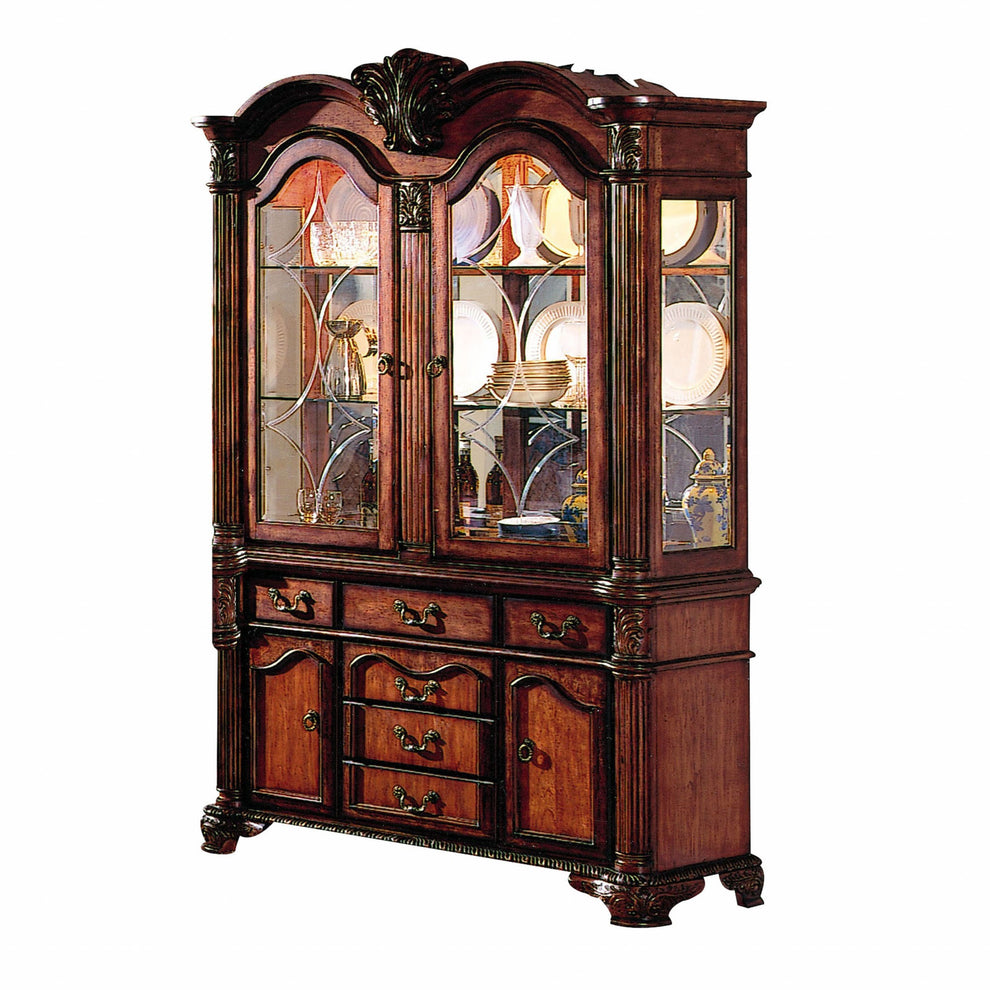 Cherry Wood Poly Resin Glass Mirror Hutch Buffet By Homeroots | Sideboards | Modishstore - 2