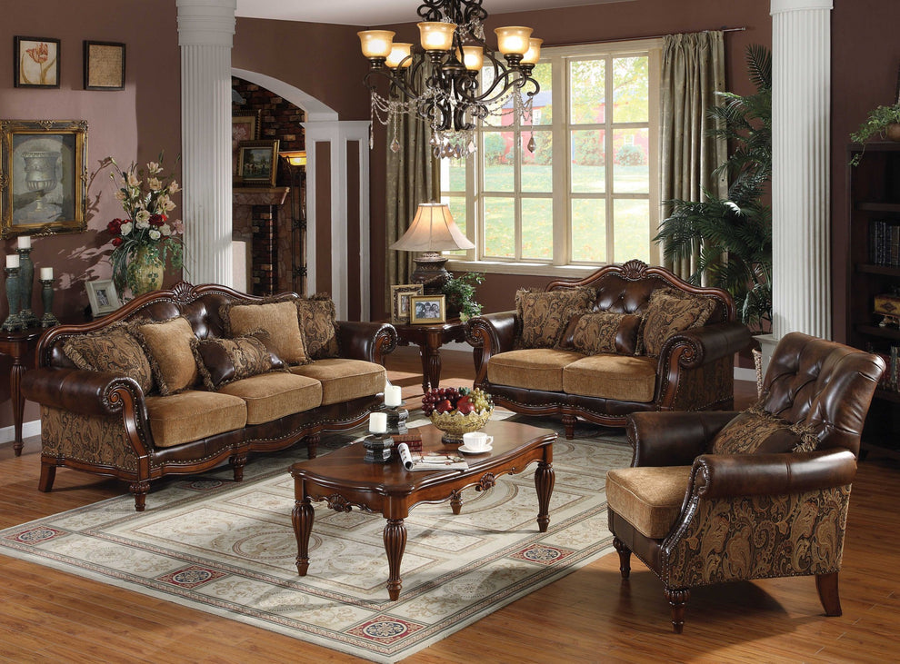 37' X 70' X 42' PU 2-Tone Brown PU Chenille Upholstery Wood Loveseat w3 Pillows By Homeroots | Loveseats | Modishstore - 2