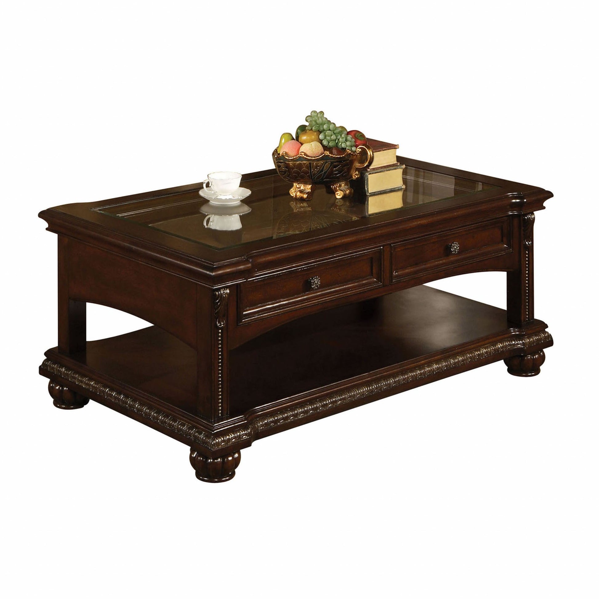 Cherry Wood Glass Veneer Coffee Table By Homeroots | Side Tables | Modishstore