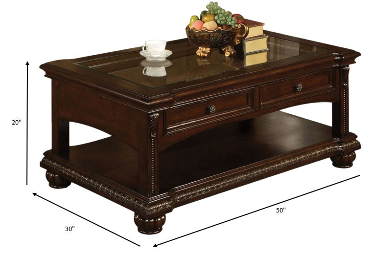 Cherry Wood Glass Veneer Coffee Table By Homeroots | Side Tables | Modishstore - 3