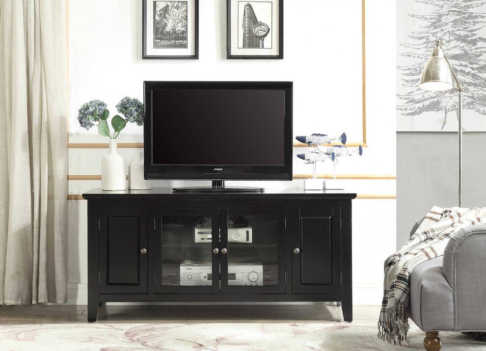 Black Wood Glass TV Stand for Flat Screen TVs up to ' By Homeroots | TV Stands | Modishstore - 2