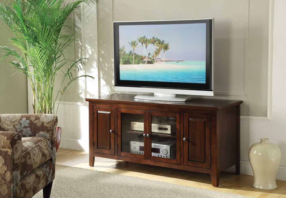 Chocolate Wood Glass TV Stand for Flat Screen TVs up to ' By Homeroots | TV Stands | Modishstore - 2