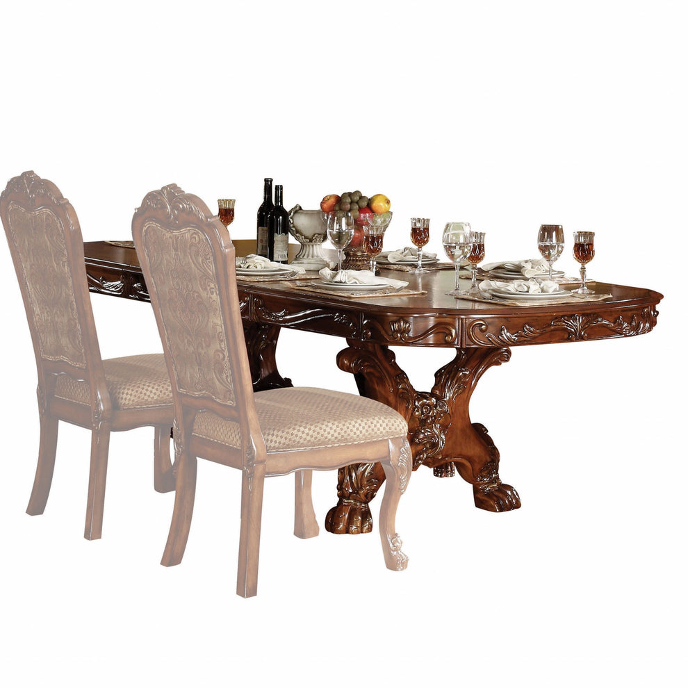 Cherry Oak Wood Poly Resin Dining Table With Trestle Pedestal By Homeroots | Dining Tables | Modishstore - 2