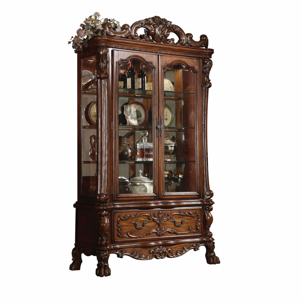 Cherry Oak Wood Poly Resin Glass Curio Cabinet By Homeroots | Cabinets | Modishstore - 2