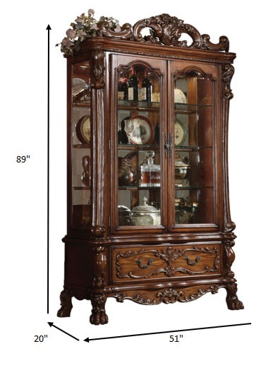 Cherry Oak Wood Poly Resin Glass Curio Cabinet By Homeroots | Cabinets | Modishstore - 3