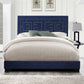 Dark Blue Velvet Upholstered Bed Wood Leg Eastern King Bed By Homeroots | Beds | Modishstore