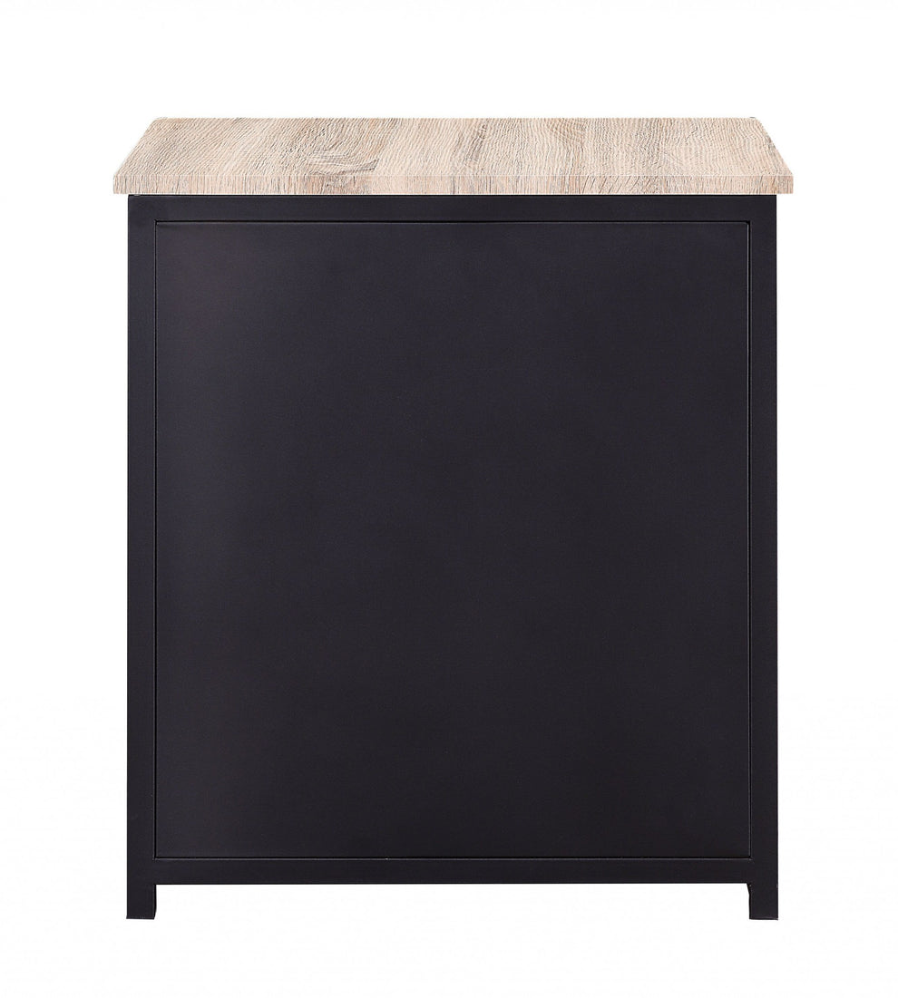 Natural Sandy Gray Metal Wood Veneer Paper Nightstand By Homeroots | Nightstands | Modishstore - 3