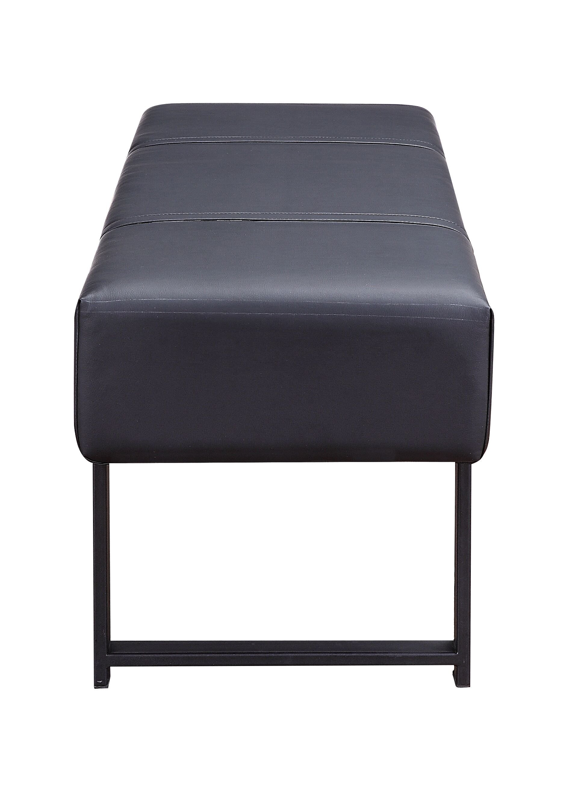 Black PU Sandy Gray Metal Upholstered Seat Engineered Seat Bench By Homeroots | Benches | Modishstore - 2