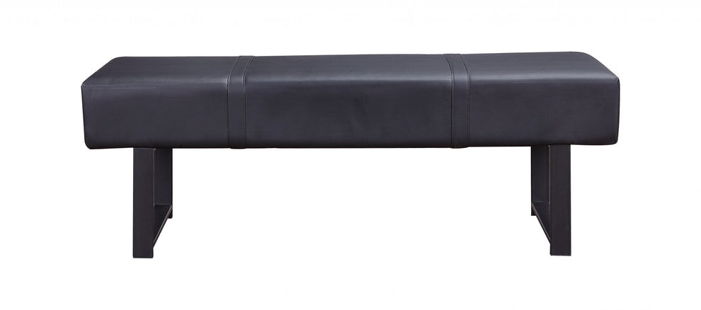 Black PU Sandy Gray Metal Upholstered Seat Engineered Seat Bench By Homeroots | Benches | Modishstore - 3