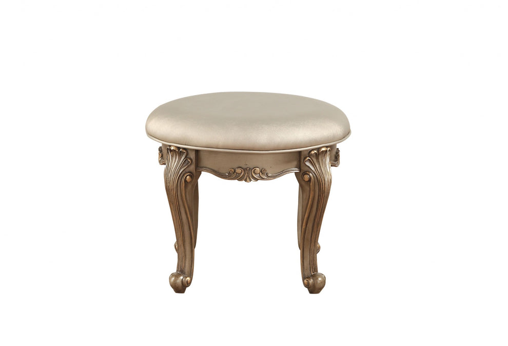 Champagne Fau Leather Vanity Stool By Homeroots | Stools | Modishstore - 2