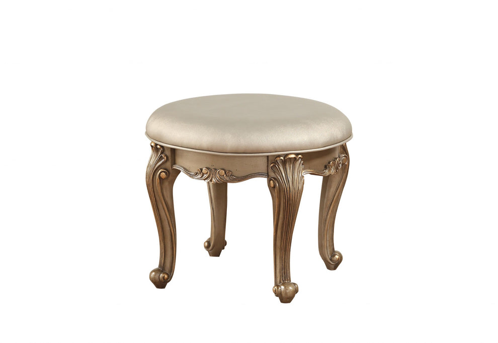 Champagne Fau Leather Vanity Stool By Homeroots | Stools | Modishstore - 3