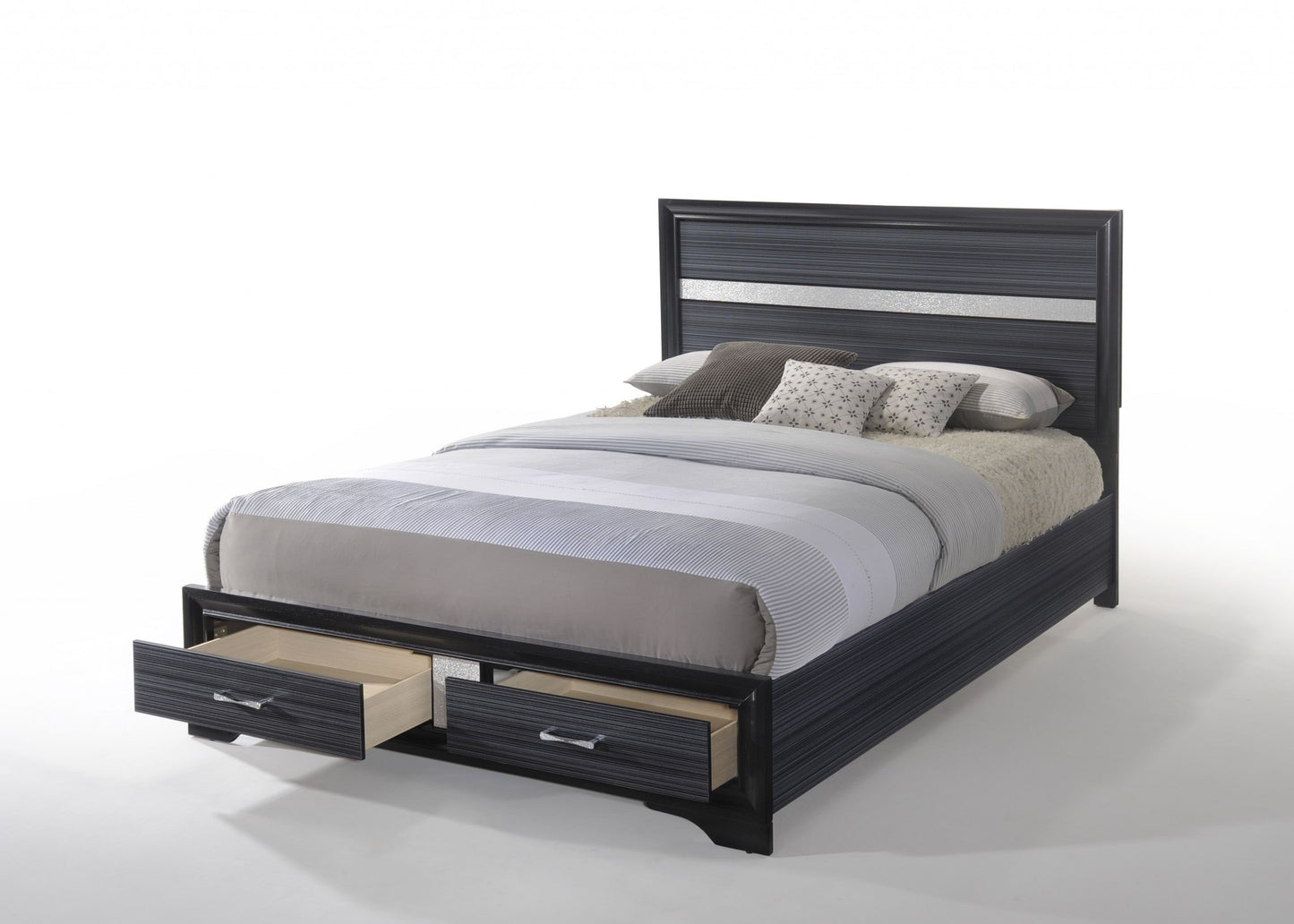 Black Wood Eastern King Bed Wstorage By Homeroots | Beds | Modishstore - 3