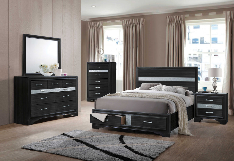 Black Wood Queen Bed Wstorage By Homeroots | Beds | Modishstore - 2