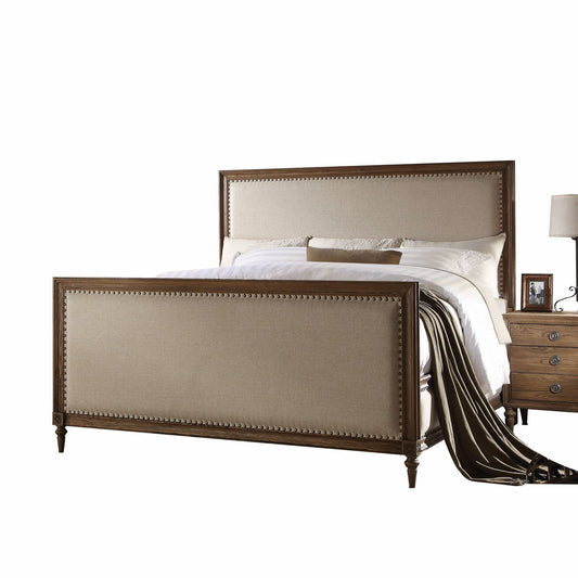 Beige Linen Reclaimed Oak Wood Upholstery King Bed By Homeroots | Beds | Modishstore