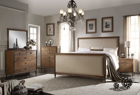 Beige Linen Reclaimed Oak Wood Upholstery King Bed By Homeroots | Beds | Modishstore - 2