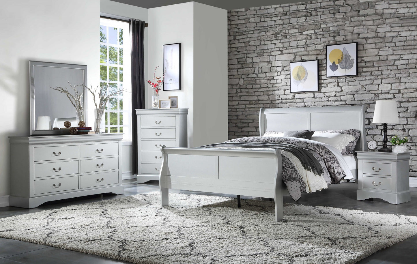 Platinum Wood King Bed By Homeroots | Beds | Modishstore - 2