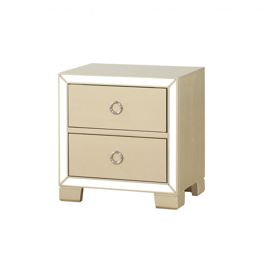 Champagne Wood Mirror Veneer Nightstand By Homeroots | Nightstands | Modishstore