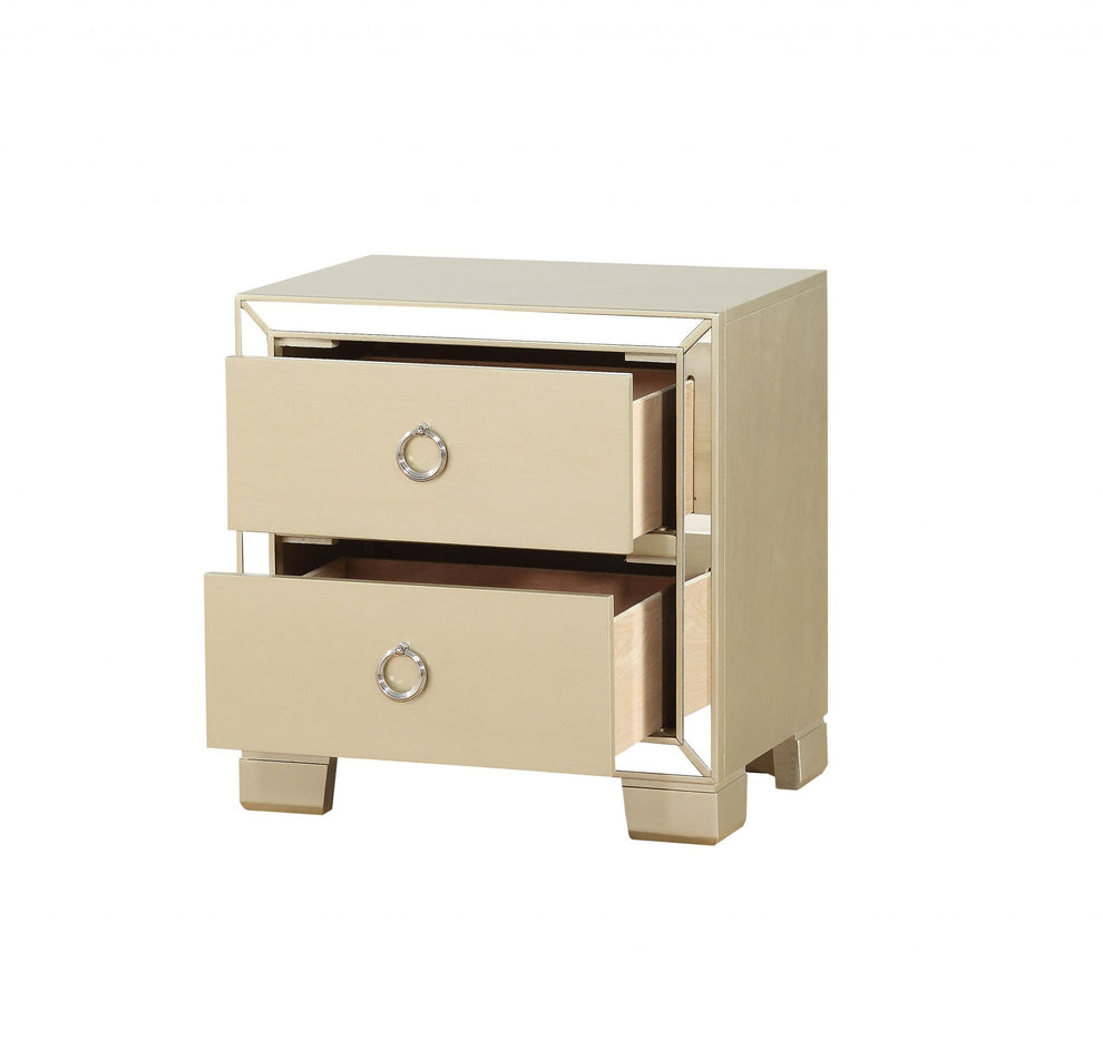 Champagne Wood Mirror Veneer Nightstand By Homeroots | Nightstands | Modishstore - 2