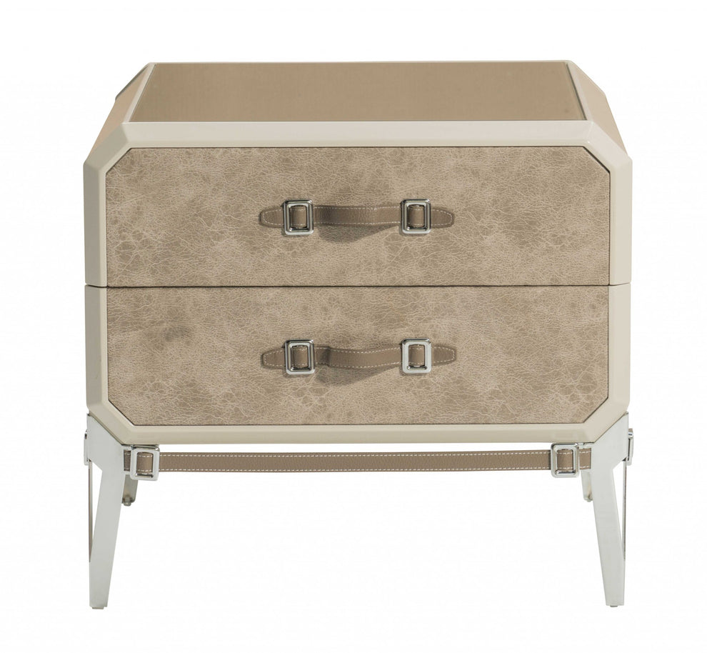 Vintage Beige Pu Wood Upholstered Front Metal Leg Veneer Melamine Nightstand By Homeroots | Nightstands | Modishstore - 2