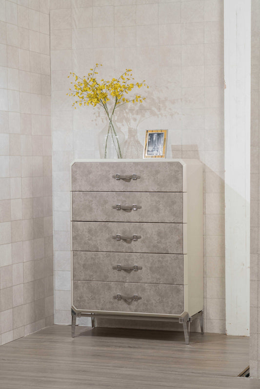 Vintage Beige Pu Wood Upholstered Front Metal Leg Veneer Melamine Chest By Homeroots | Drawers | Modishstore