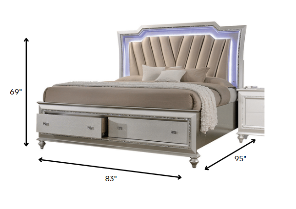 Pu Champagne Wood Upholstered Hb Led California King Bed By Homeroots | Beds | Modishstore - 5