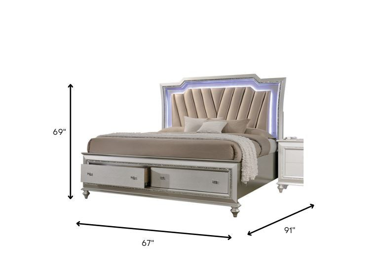 Pu Champagne Wood Upholstered Hb Led Queen Bed By Homeroots | Beds | Modishstore - 6