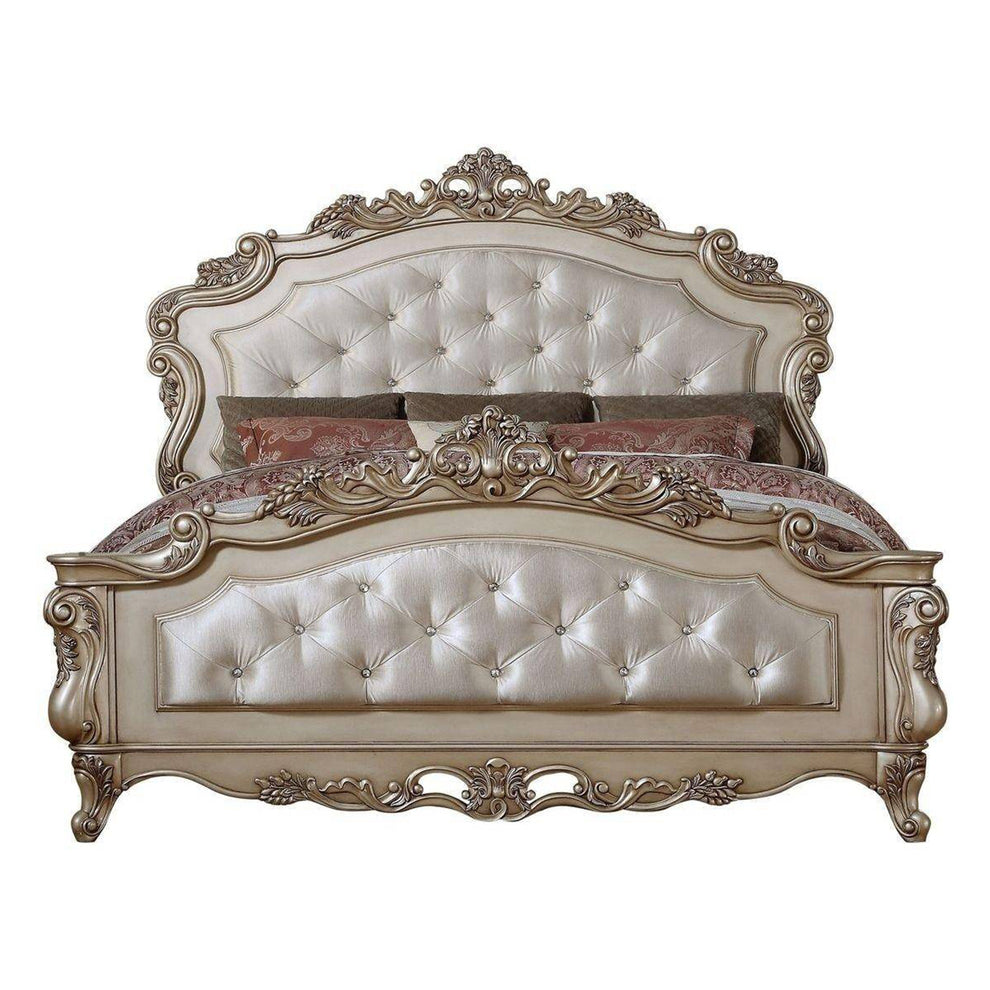 Fabric Antique White Wood Upholstered Hbfb Queen Bed By Homeroots | Beds | Modishstore - 5