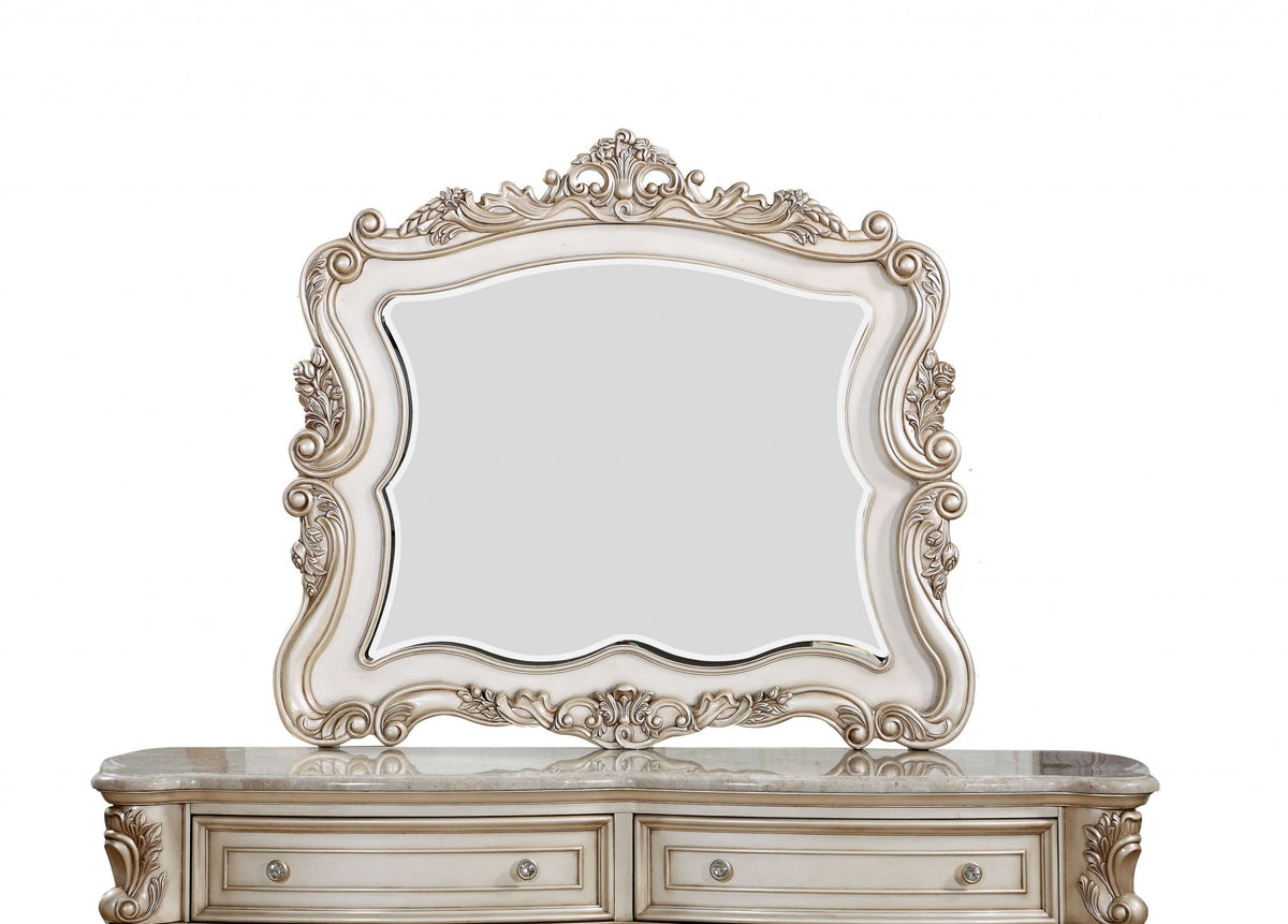 Antique White Wood Mirror By Homeroots | Mirrors | Modishstore