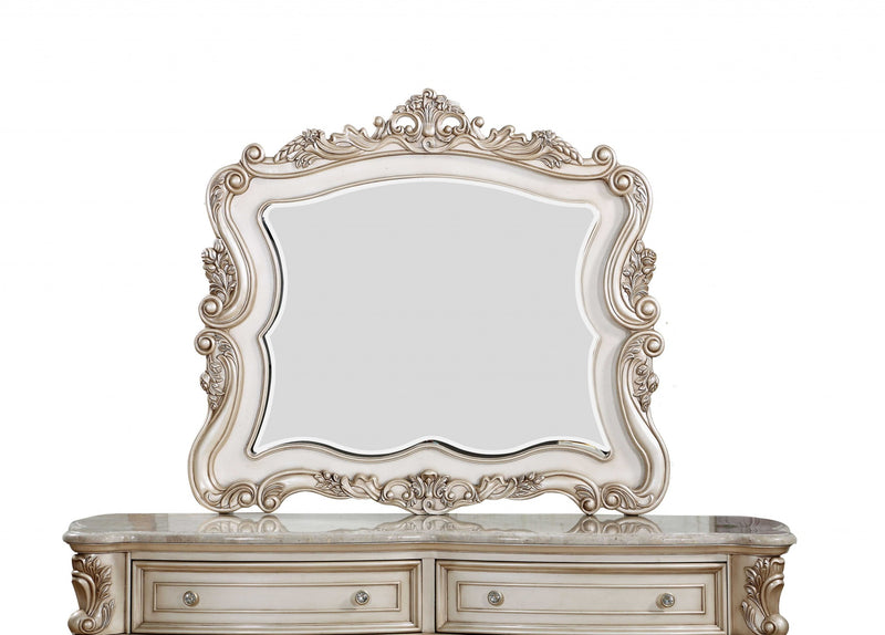 Antique White Wood Mirror By Homeroots | Mirrors | Modishstore