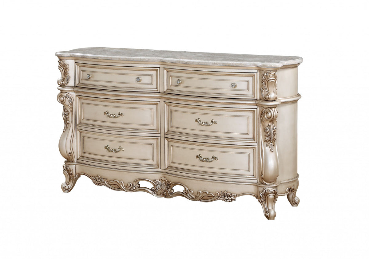 Antique White Wood Dresser Wmarble Top By Homeroots | Dressers | Modishstore