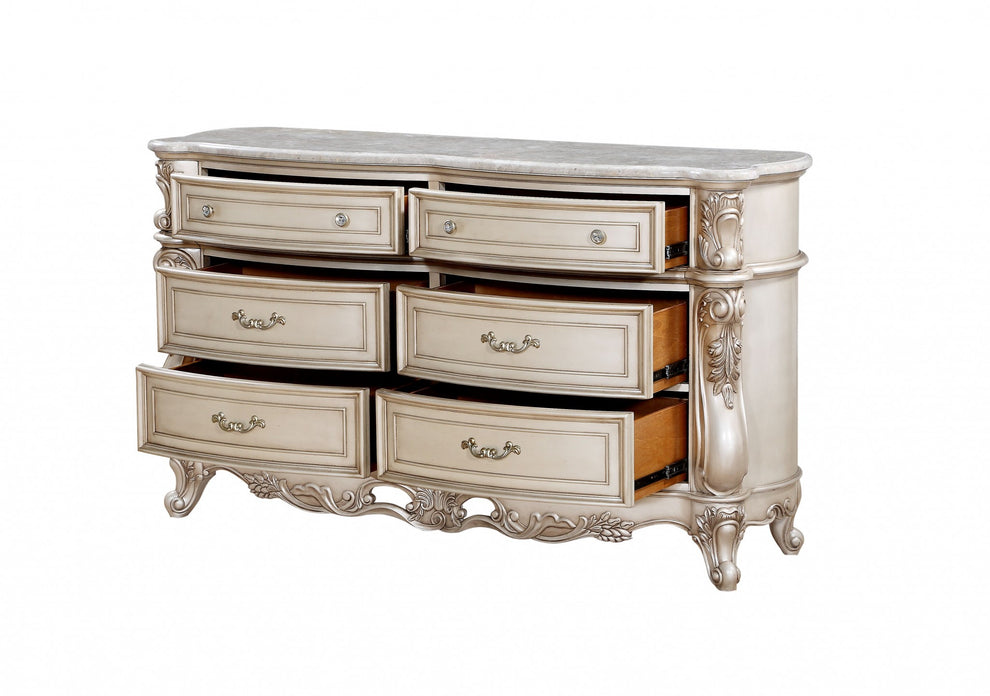 Antique White Wood Dresser Wmarble Top By Homeroots | Dressers | Modishstore - 2