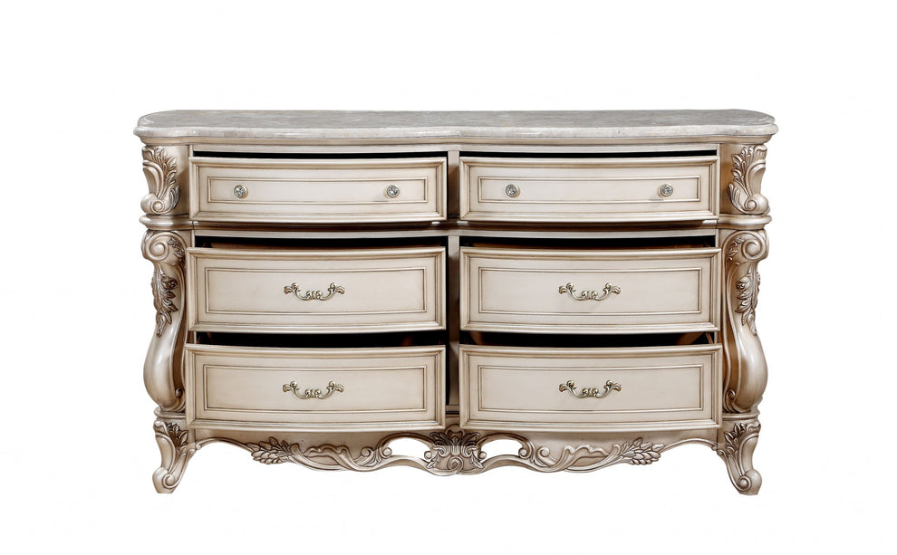 Antique White Wood Dresser Wmarble Top By Homeroots | Dressers | Modishstore - 3