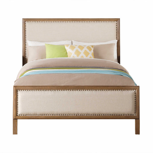 Beige Linen Reclaimed Oak Wood Upholstery Twin Bed By Homeroots | Beds | Modishstore