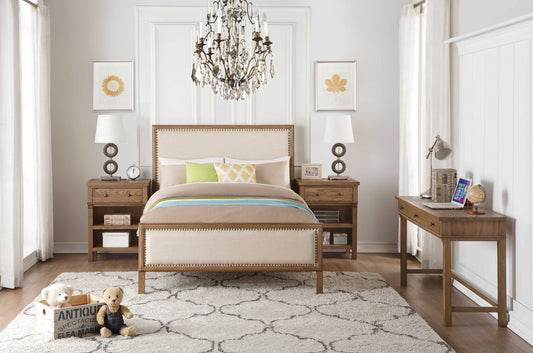 Beige Linen Reclaimed Oak Wood Upholstery Twin Bed By Homeroots | Beds | Modishstore - 2
